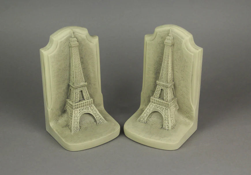 Historical Wonders Collection Aged White Resin Eiffel Tower Bookends - Artistic French Historic Monument Bookshelf Room Decor, Standing 7.25 Inches High