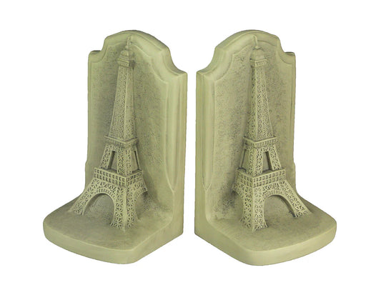 Historical Wonders Collection Aged White Resin Eiffel Tower Bookends - Artistic French Historic Monument Bookshelf Room Decor, Standing 7.25 Inches High