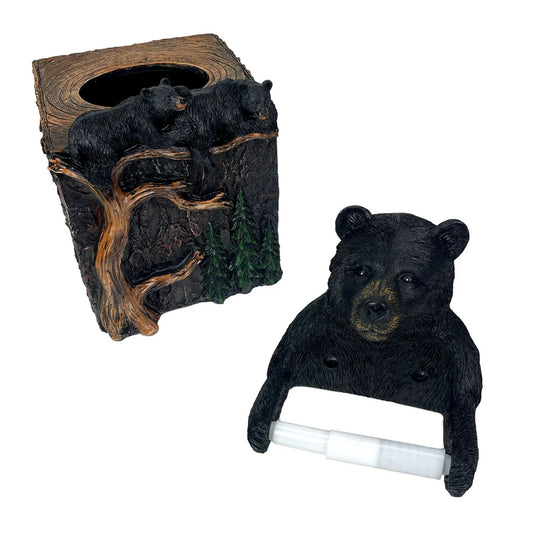 Set of 2 Bear Tissue Box Cover & Toilet Paper Holder, Rustic