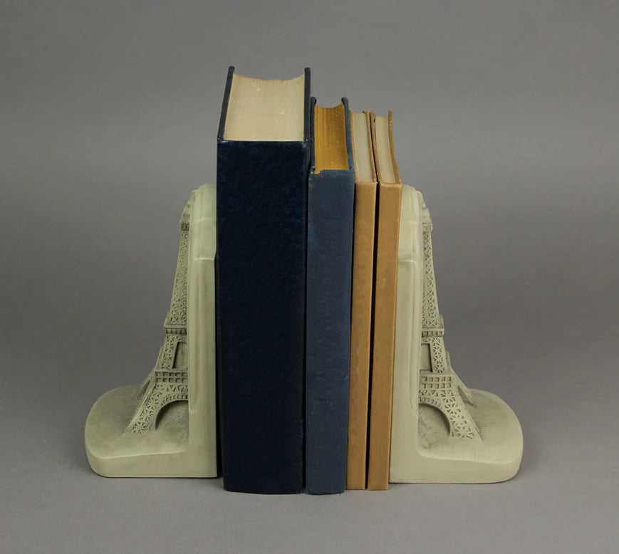 Historical Wonders Collection Aged White Resin Eiffel Tower Bookends - Artistic French Historic Monument Bookshelf Room Decor, Standing 7.25 Inches High