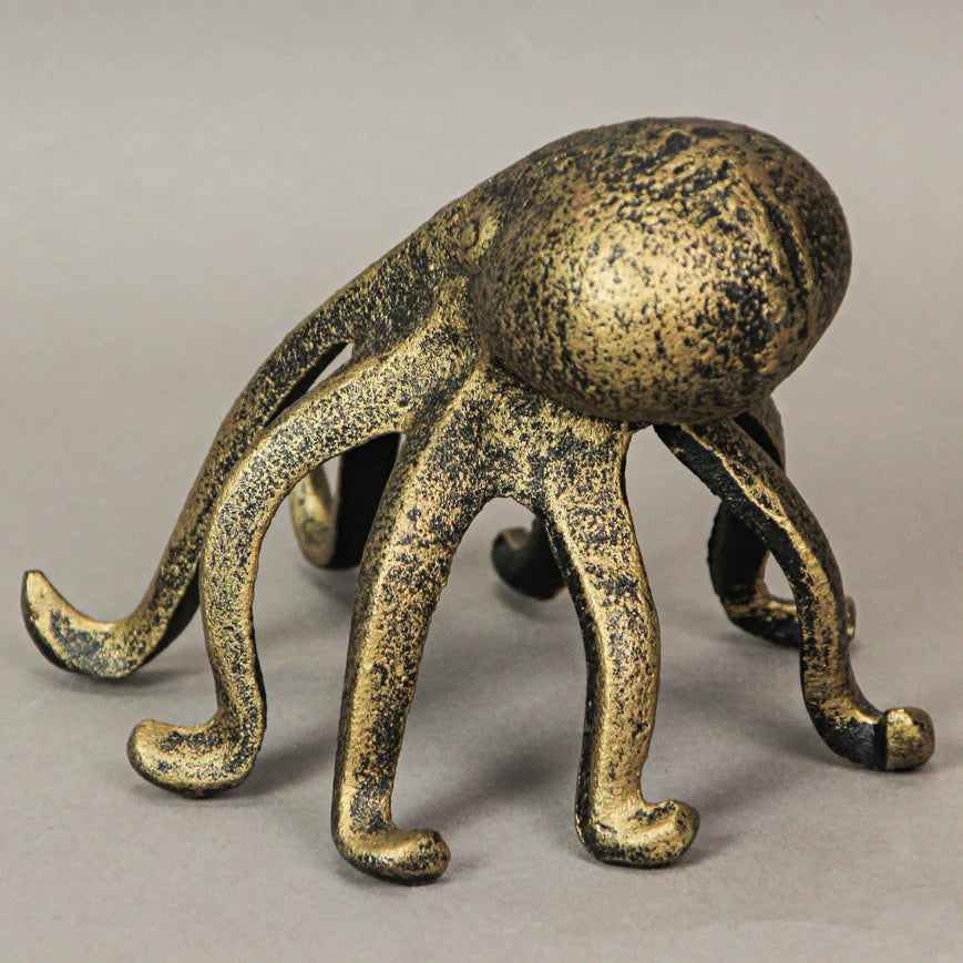 Antique Gold Finish Cast Iron Octopus Phone Holder Stand Decorative Bookend Home Decor