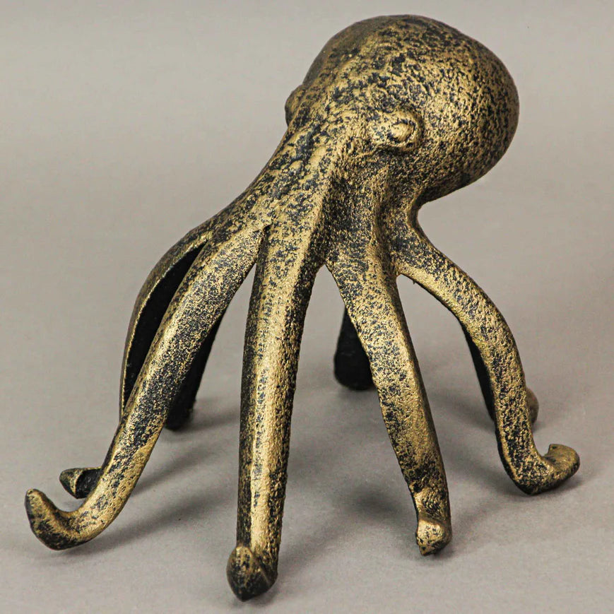 Antique Gold Finish Cast Iron Octopus Phone Holder Stand Decorative Bookend Home Decor