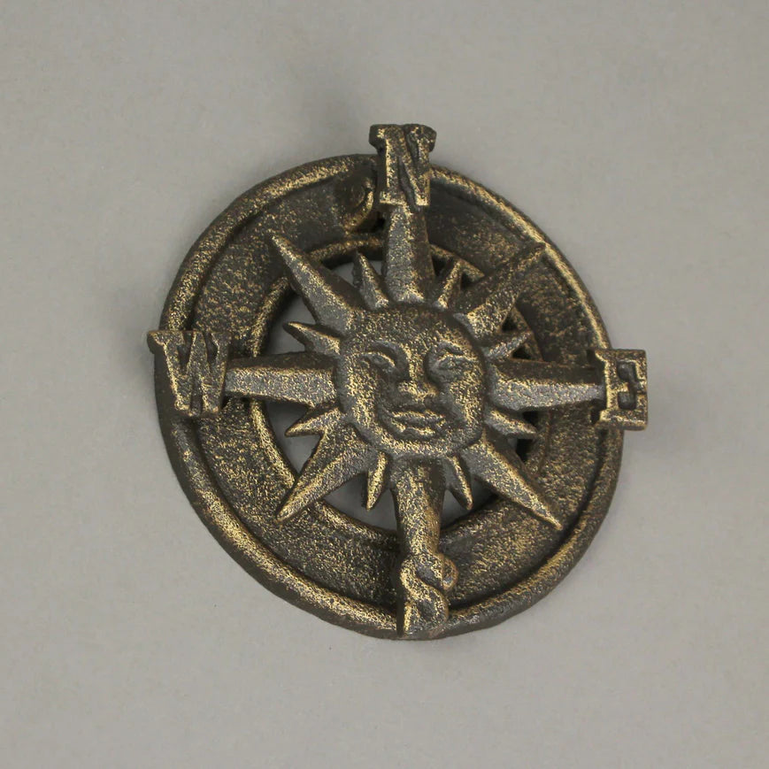 Bronze Cast Iron Decorative Sun Nautical Compass Rose Door Knocker Rustic Home Decor